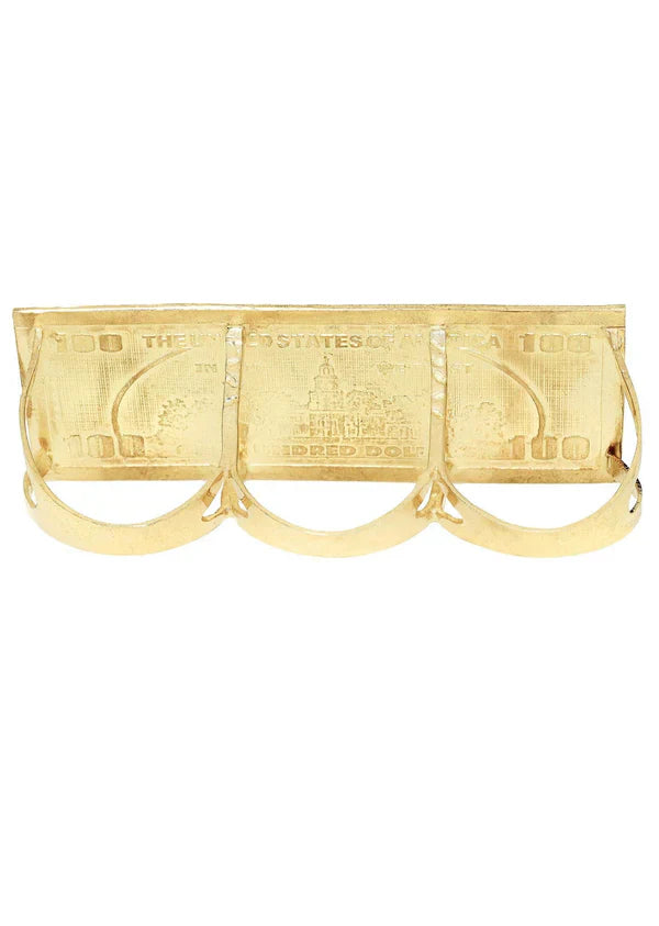 $100 Dollar Bill Triple Finger Ring | 10K Solid Yellow Gold