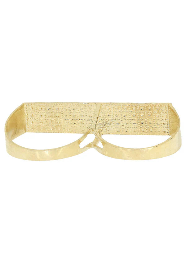 Mens Two Finger Ring | 10K Solid Yellow Gold | Engraving Available | Style #2