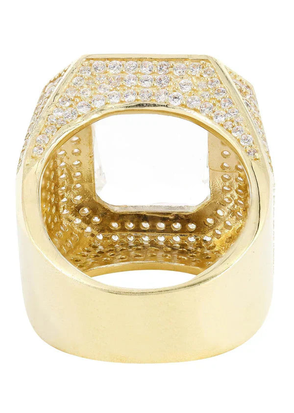 Mens Rock Crystal Ring | 10K Solid Yellow Gold | Style #6