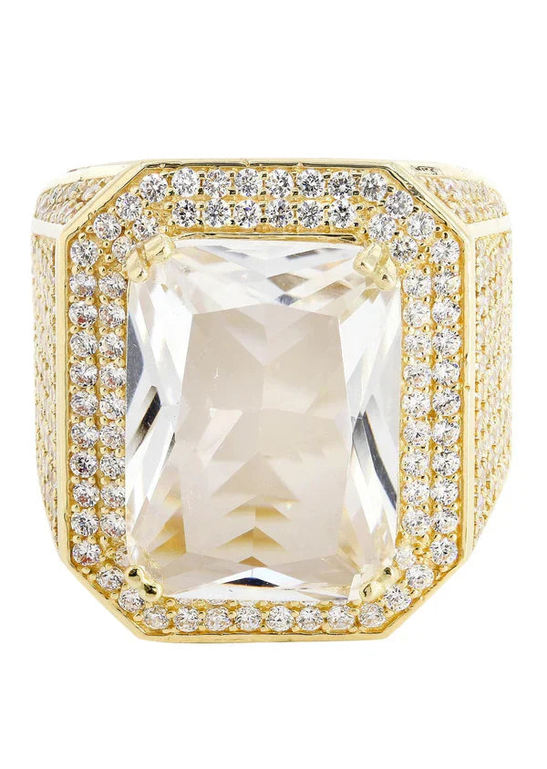 Mens Rock Crystal Ring | 10K Solid Yellow Gold | Style #6