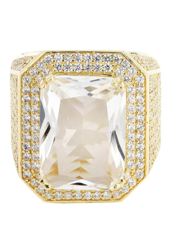 Mens Rock Crystal Ring | 10K Solid Yellow Gold | Style #7