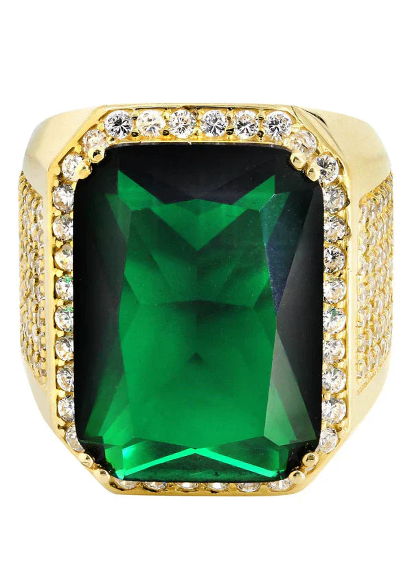 Mens Emerald  Ring | 10K Solid Yellow Gold