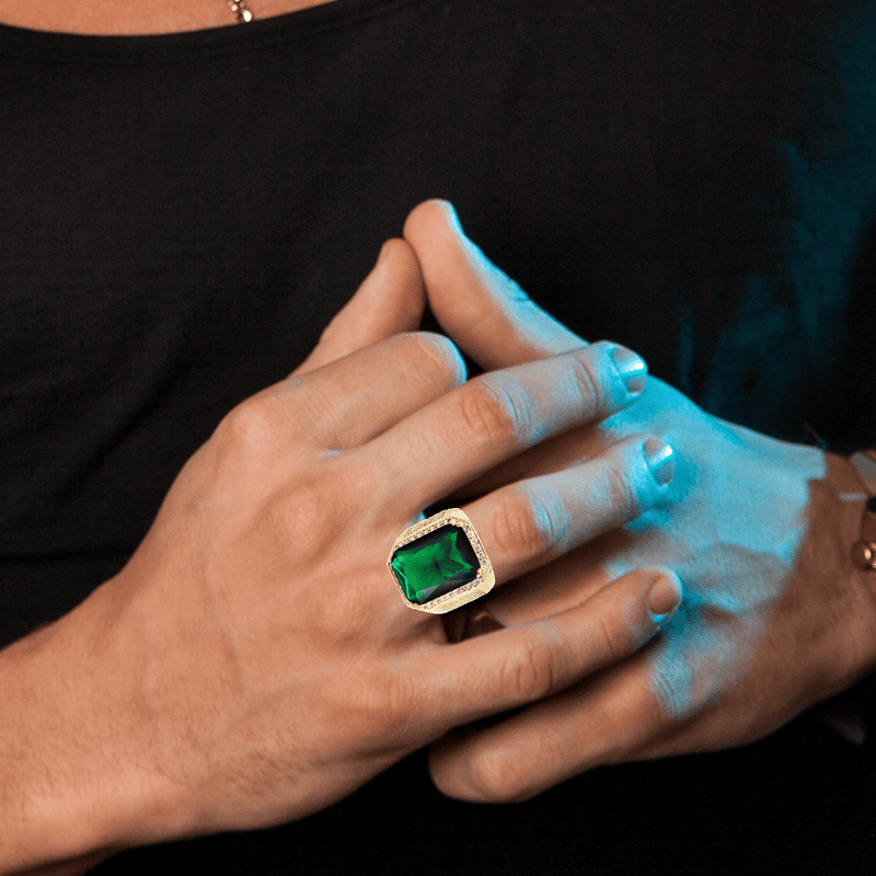 Emerald 10K Gold Mens Ring | 21.1 Grams