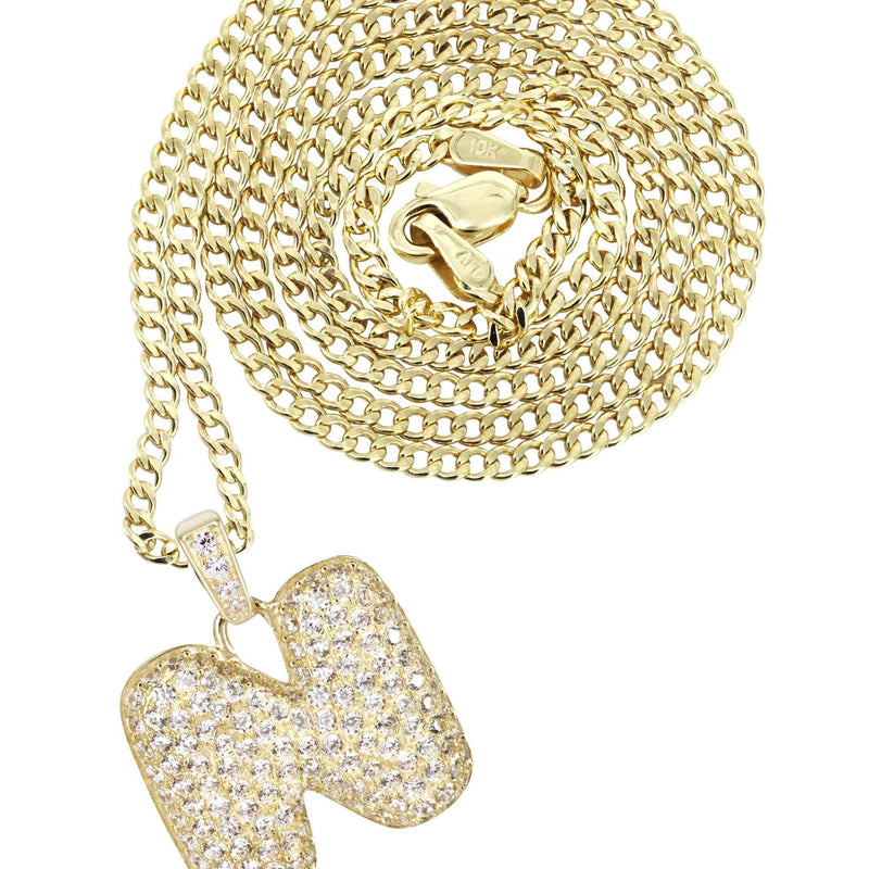 10K Yellow Gold Bubble Letter "N" CZ Necklace | Appx. 5 Grams