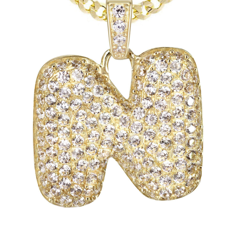 10K Yellow Gold Bubble Letter "N" CZ Necklace | Appx. 5 Grams