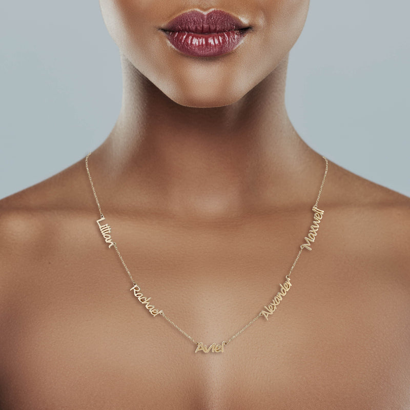 14K Yellow Gold Multiple Name Necklace (1-5 Names) | Style #89