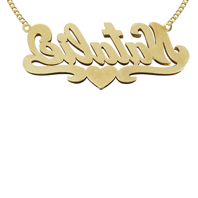 14K Gold  Two Tone  Diamonds Name Plate Necklace | Style #1