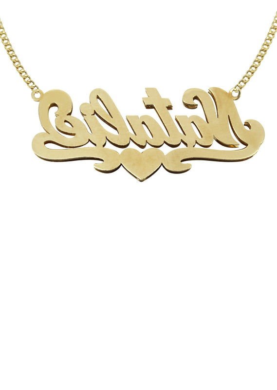 14K Gold  Two Tone  Diamonds Name Plate Necklace | Style #1
