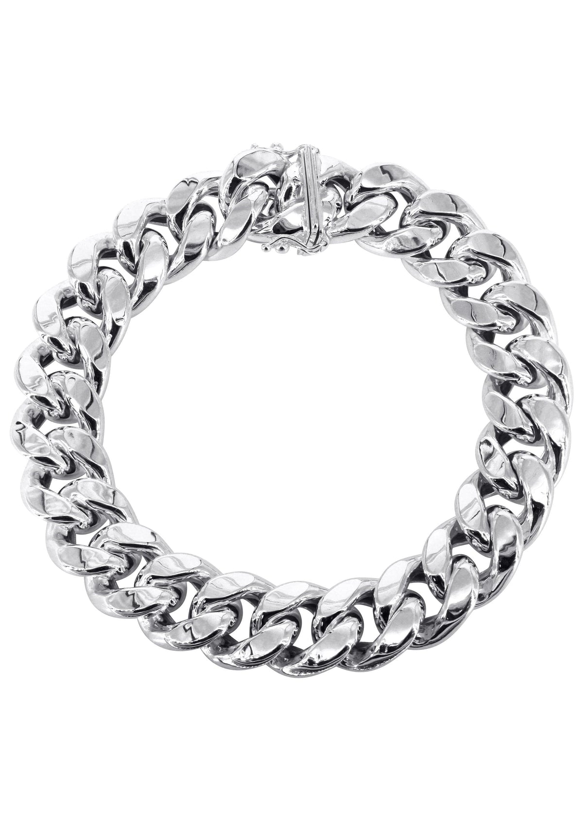 Semi Solid  Mens Miami Cuban Link Bracelet 10K White Gold
