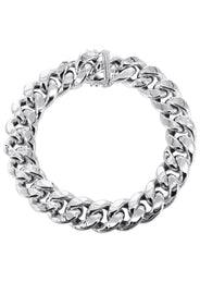 Semi Solid  Mens Miami Cuban Link Bracelet 10K White Gold