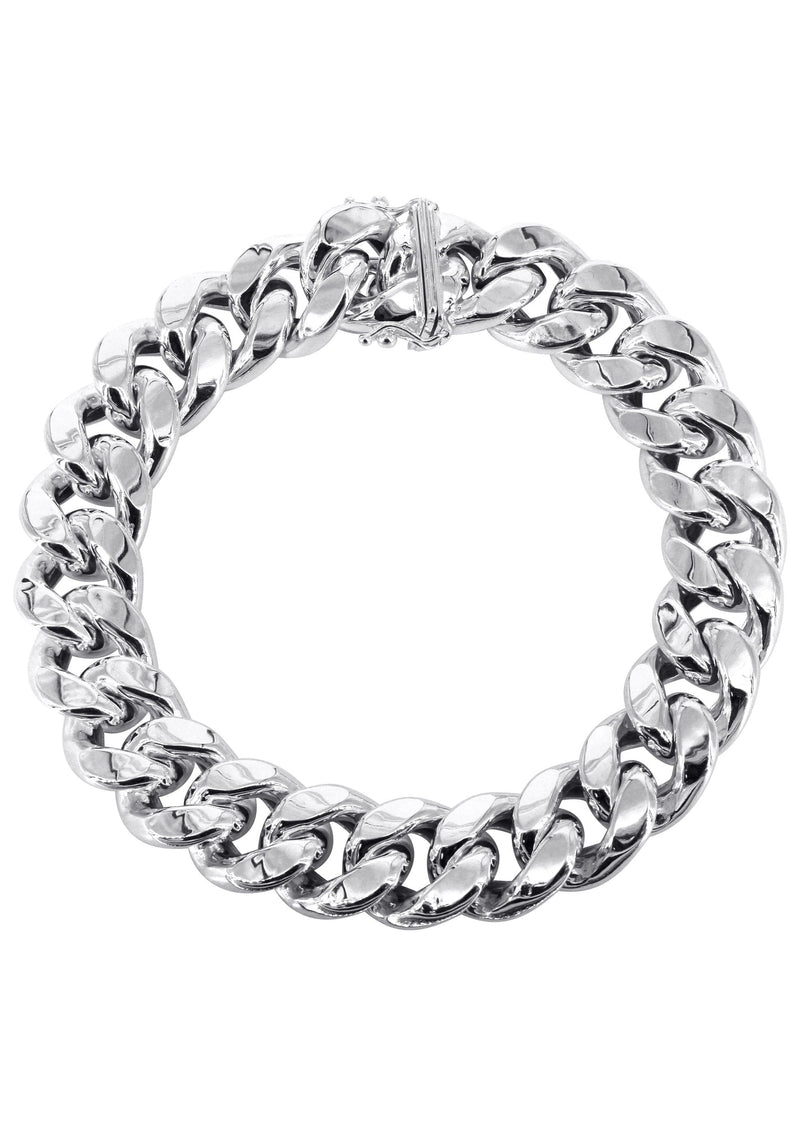 Semi Solid  Mens Miami Cuban Link Bracelet 10K White Gold