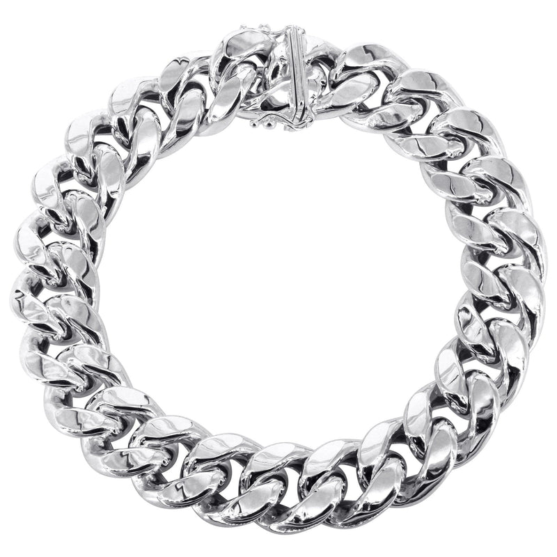 Semi Solid  Womens Miami Cuban Link Bracelet 10K White Gold