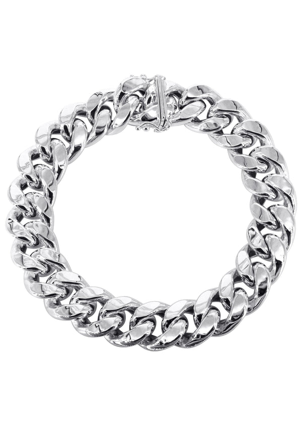 Semi Solid  Womens Miami Cuban Link Bracelet 10K White Gold