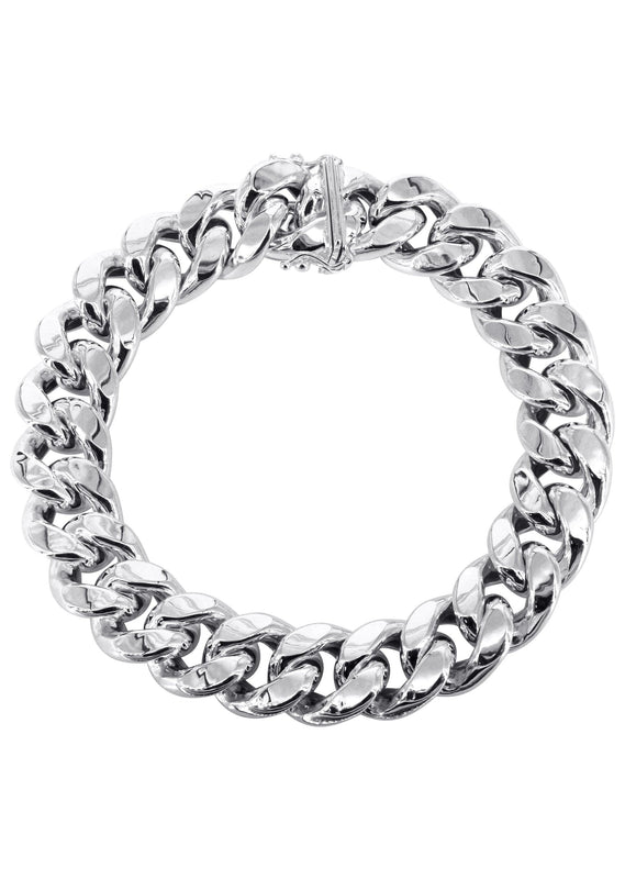 Semi Solid  Mens Miami Cuban Link Bracelet 10K White Gold