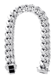 Semi Solid  Mens Miami Cuban Link Bracelet 10K White Gold