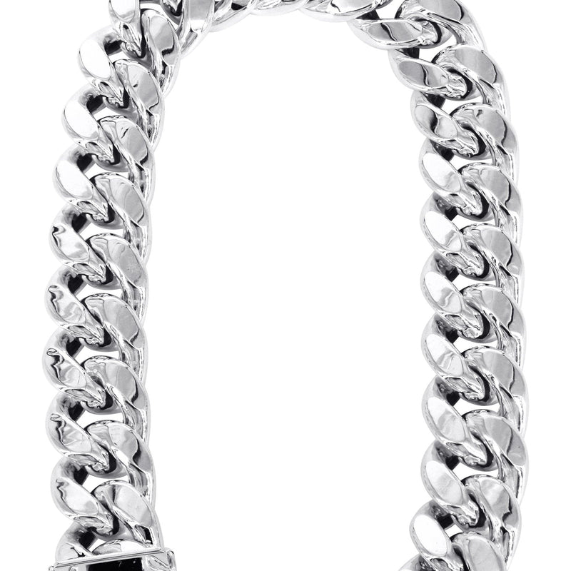 Semi Solid  Womens Miami Cuban Link Bracelet 10K White Gold