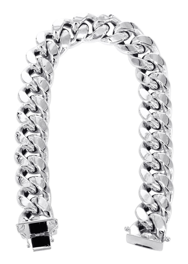 Semi Solid  Womens Miami Cuban Link Bracelet 10K White Gold