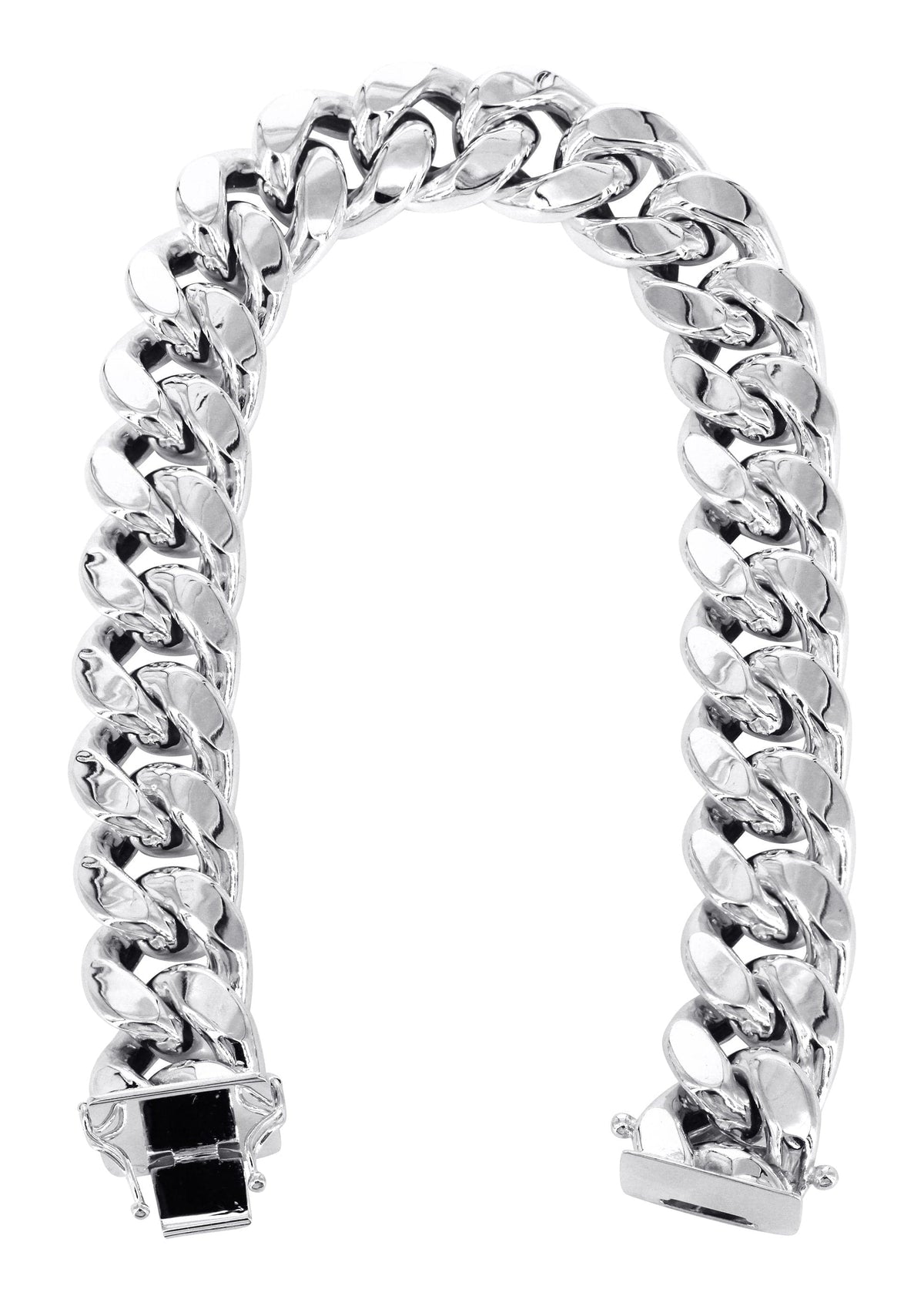 Semi Solid  Mens Miami Cuban Link Bracelet 10K/14K White Gold