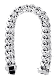 Semi Solid  Mens Miami Cuban Link Bracelet 10K/14K White Gold