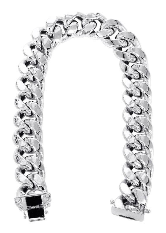 Semi Solid  Mens Miami Cuban Link Bracelet 10K/14K White Gold