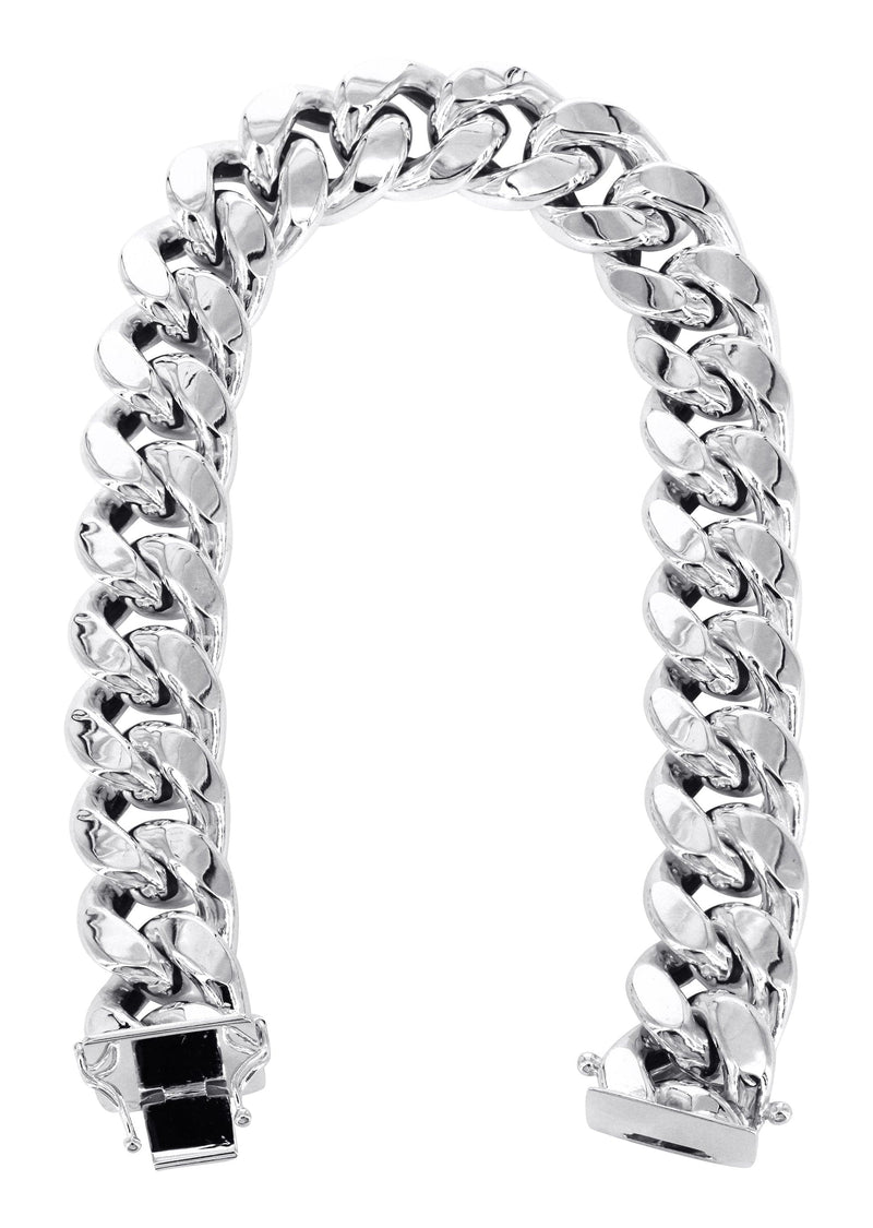 Semi Solid  Womens Miami Cuban Link Bracelet 10K/14K White Gold