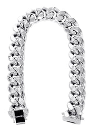 14K White Gold Bracelet Semi Solid  Miami Cuban Link For Women