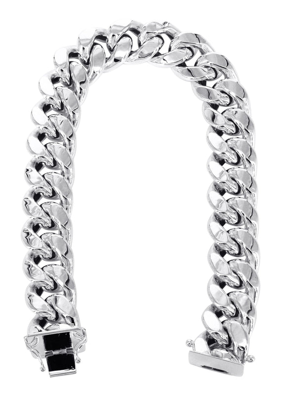 14K White Gold Bracelet Semi Solid  Miami Cuban Link For Women