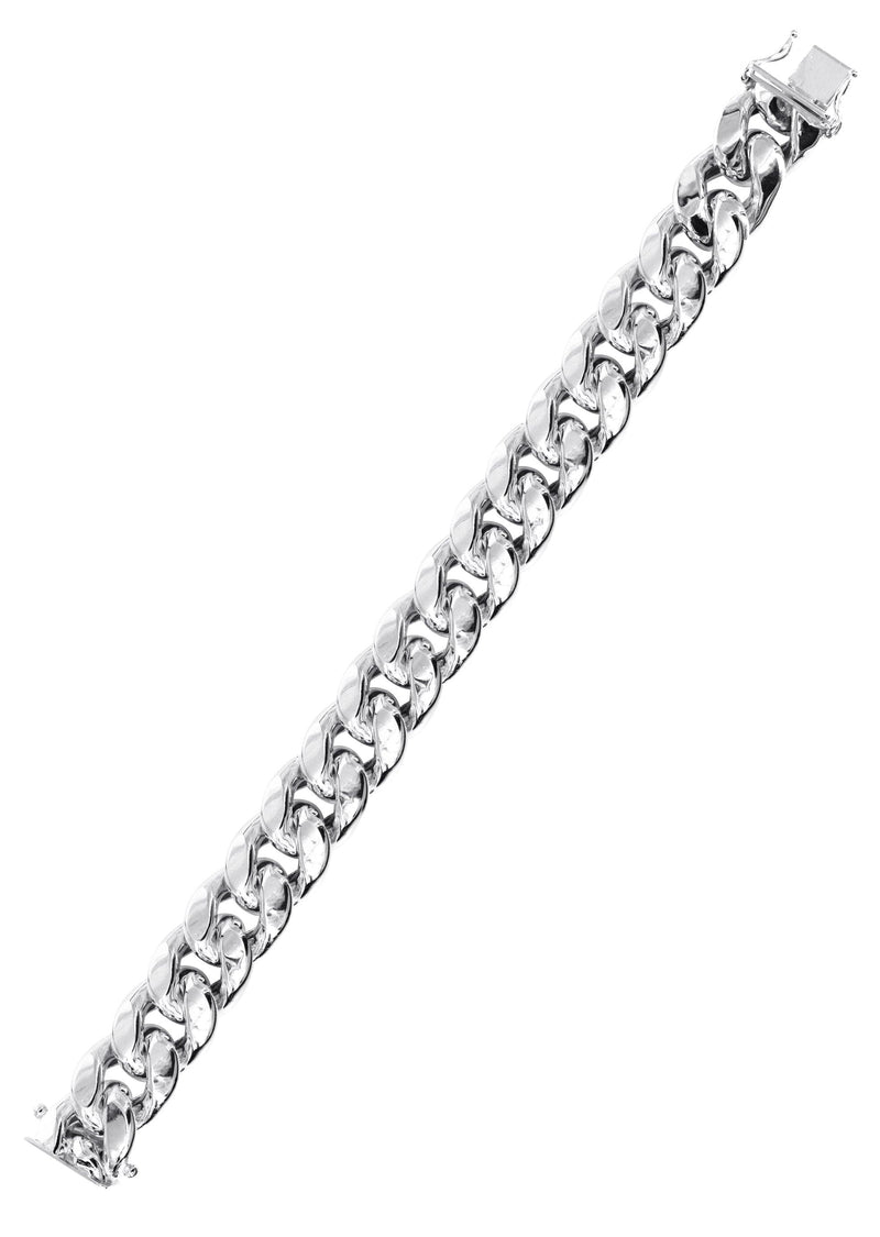 Semi Solid  Womens Miami Cuban Link Bracelet 10K/14K White Gold