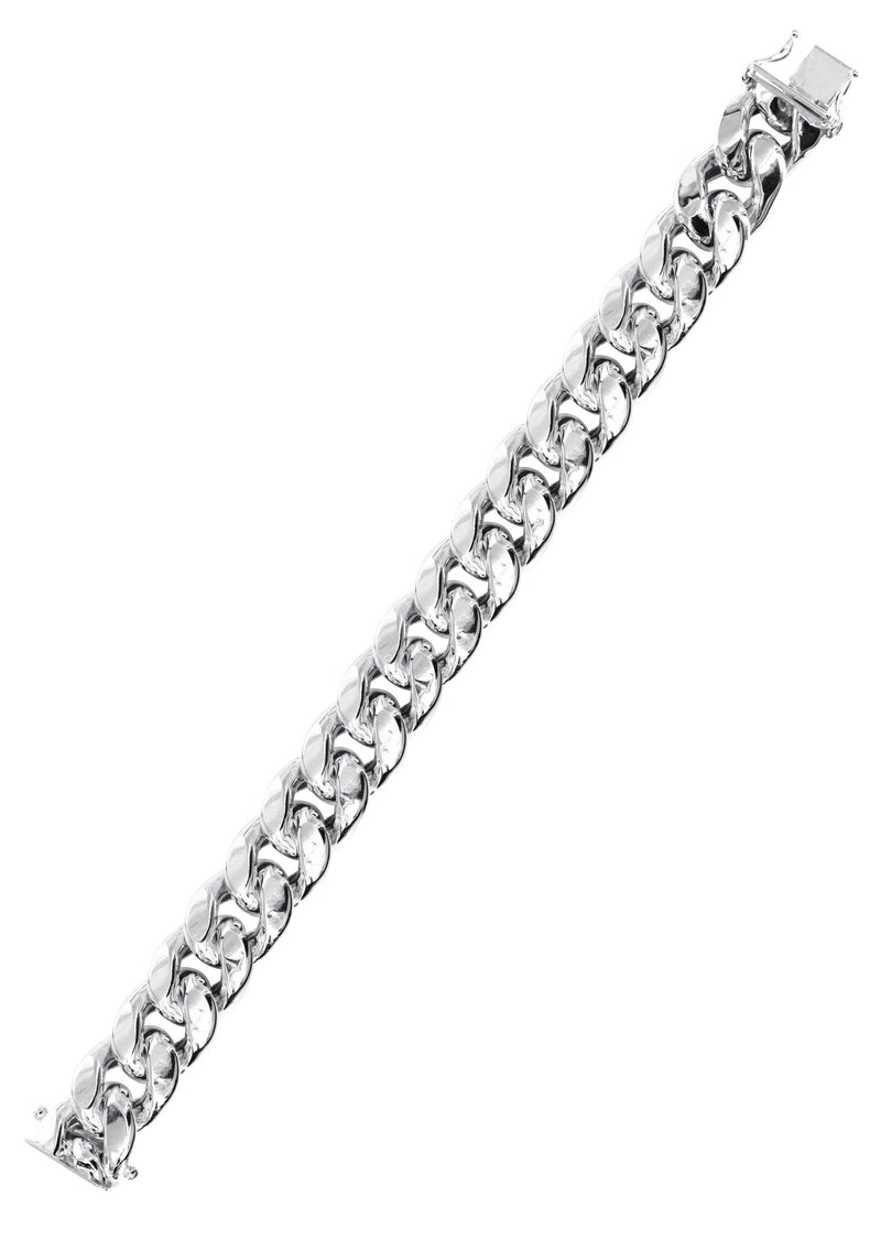 Semi Solid  Womens Miami Cuban Link Bracelet 10K White Gold