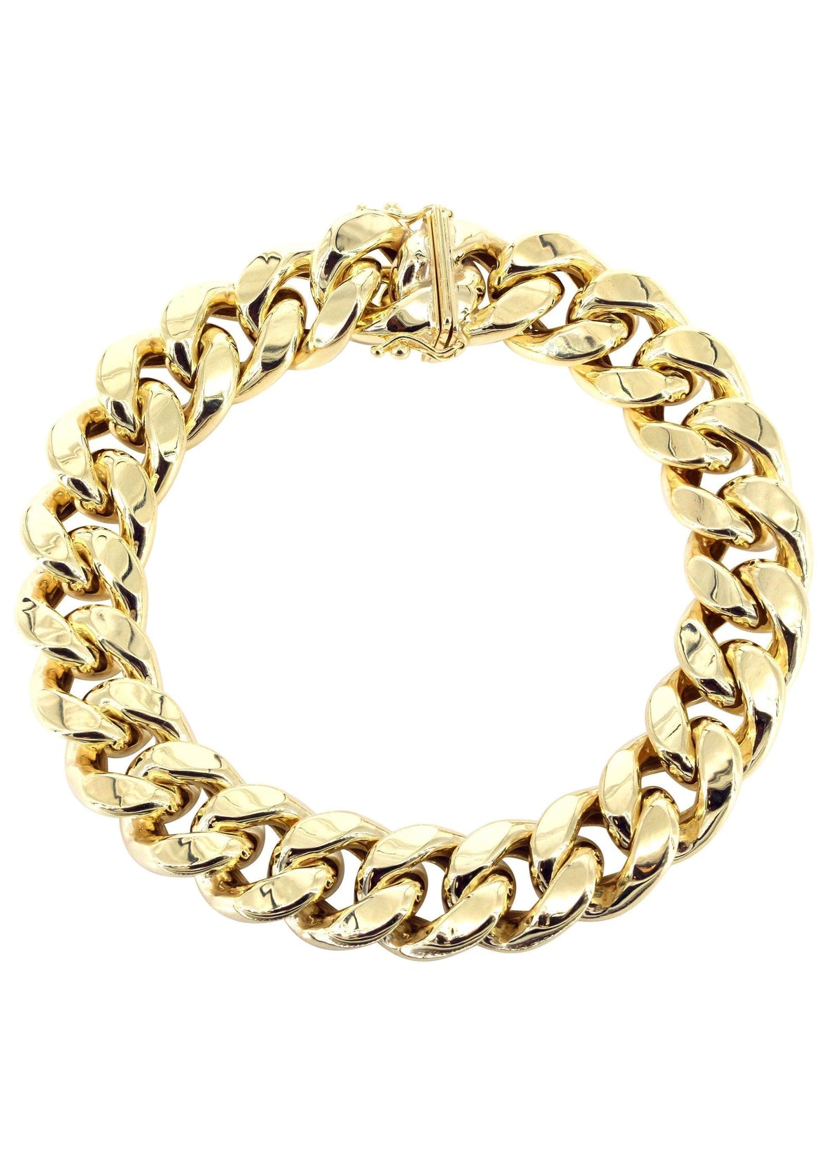 Semi Solid  Womens Miami Cuban Link Bracelet 10K/14K Yellow Gold