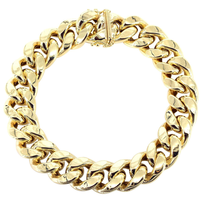 Semi Solid  Mens Miami Cuban Link Bracelet 10K/14K Yellow Gold