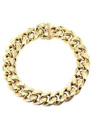 Semi Solid  Mens Miami Cuban Link Bracelet 10K/14K Yellow Gold