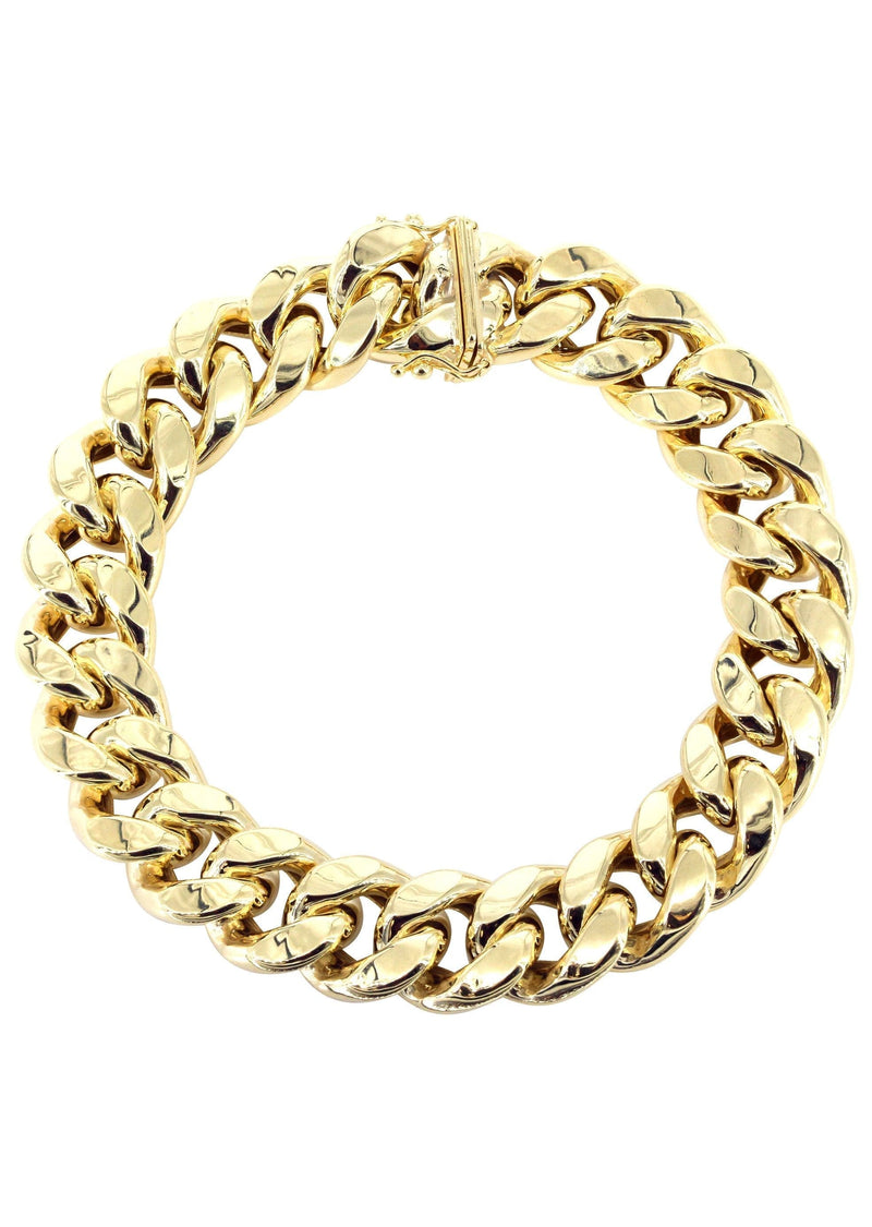 Semi Solid  Mens Miami Cuban Link Bracelet 10K/14K Yellow Gold