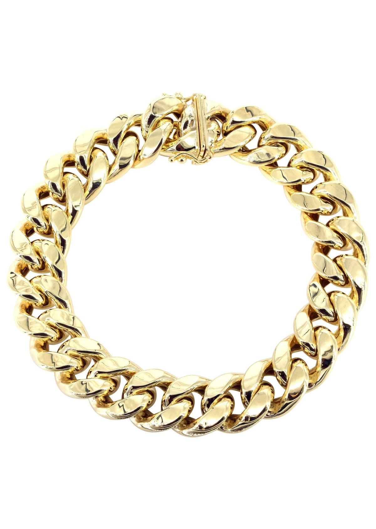 Semi Solid  Womens Miami Cuban Link Bracelet 10K Yellow Gold
