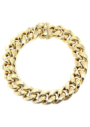 Semi Solid  Mens Miami Cuban Link Bracelet 10K Yellow Gold