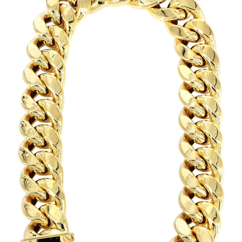 Semi Solid  Mens Miami Cuban Link Bracelet 10K Yellow Gold