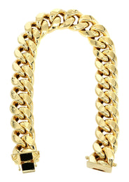 Semi Solid  Mens Miami Cuban Link Bracelet 10K Yellow Gold
