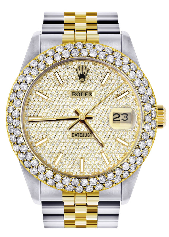 Diamond Gold Rolex Watch For Women 16233 | 36Mm | Full Diamond Dial | Two Row 4.25 Carat Bezel | Jubilee Band
