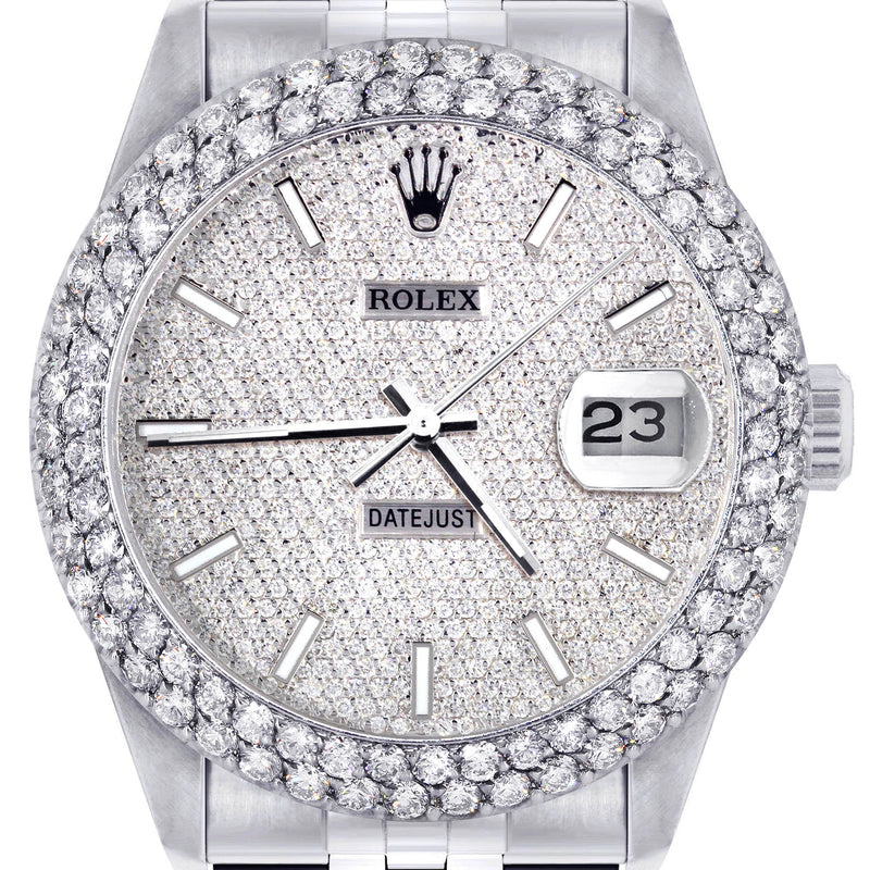 Womens Rolex Datejust Watch 16200 | 36Mm | Full Diamond Dial | Two Row 4.25 Carat Bezel | Jubilee Band
