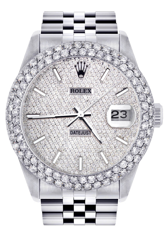 Womens Rolex Datejust Watch 16200 | 36Mm | Full Diamond Dial | Two Row 4.25 Carat Bezel | Jubilee Band