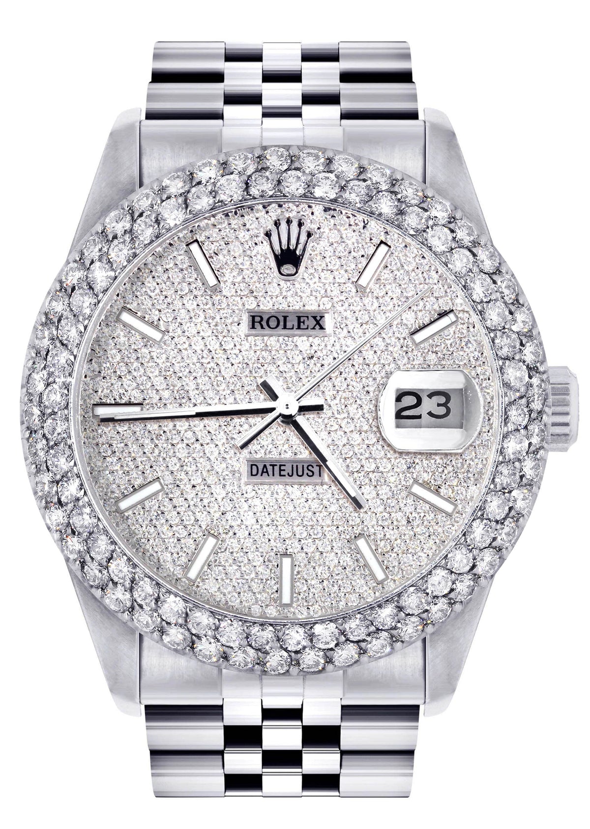 Mens Rolex Datejust Watch 16200 | 36Mm | Full Diamond Dial | Two Row 4.25 Carat Bezel | Jubilee Band