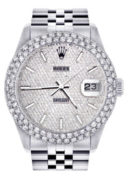 Mens Rolex Datejust Watch 16200 | 36Mm | Full Diamond Dial | Two Row 4.25 Carat Bezel | Jubilee Band