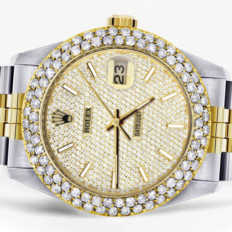 Diamond Gold Rolex Watch For Women 16233 | 36Mm | Full Diamond Dial | Two Row 4.25 Carat Bezel | Jubilee Band