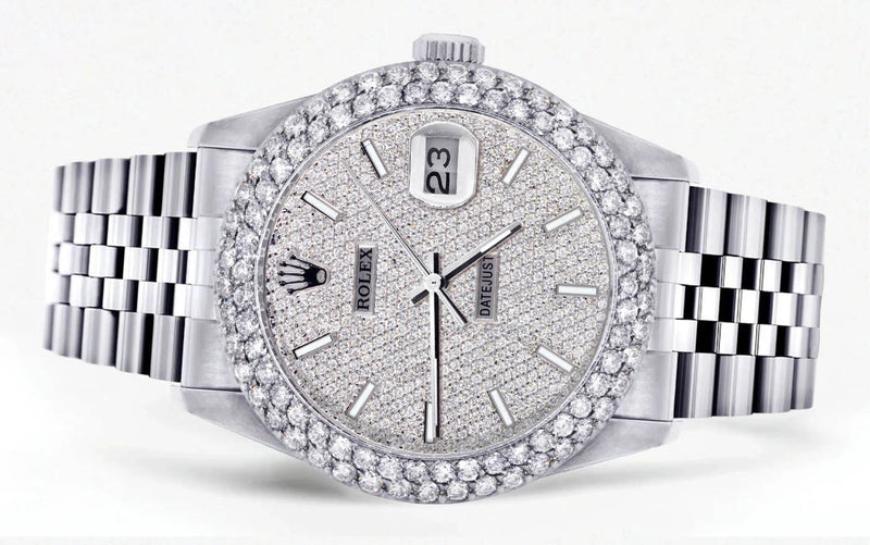 Mens Rolex Datejust Watch 16200 | 36Mm | Full Diamond Dial | Two Row 4.25 Carat Bezel | Jubilee Band