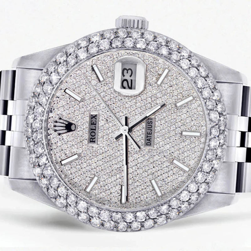 Womens Rolex Datejust Watch 16200 | 36Mm | Full Diamond Dial | Two Row 4.25 Carat Bezel | Jubilee Band