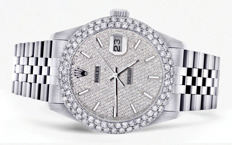 Womens Rolex Datejust Watch 16200 | 36Mm | Full Diamond Dial | Two Row 4.25 Carat Bezel | Jubilee Band