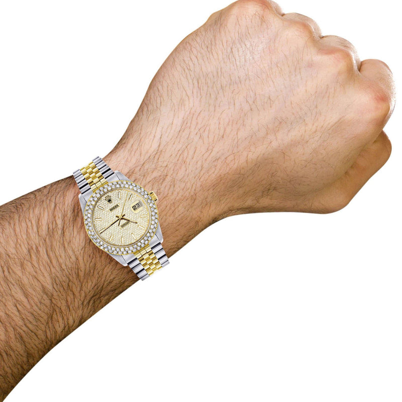 Diamond Gold Rolex Watch For Men 16233 | 36Mm | Full Diamond Dial | Two Row 4.25 Carat Bezel | Jubilee Band