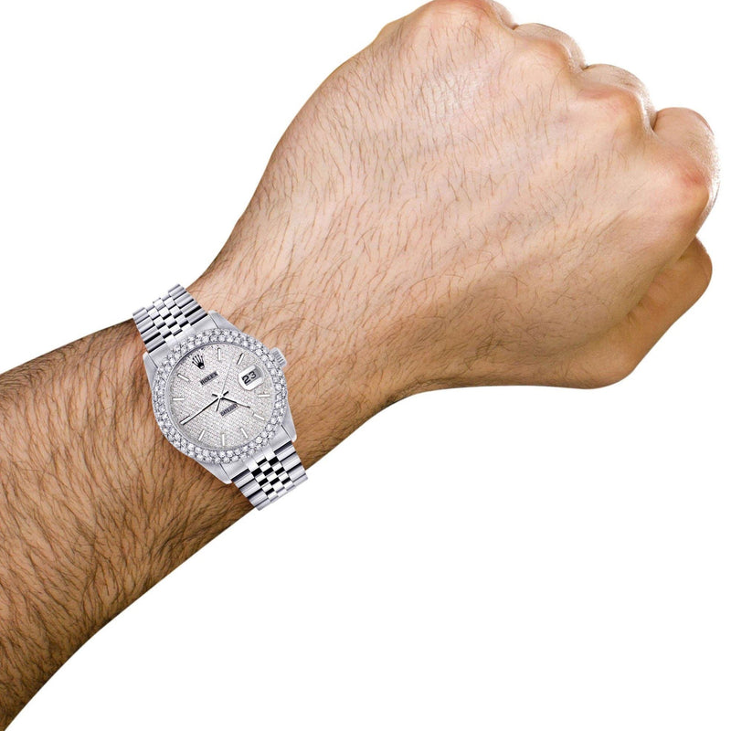 Mens Rolex Datejust Watch 16200 | 36Mm | Full Diamond Dial | Two Row 4.25 Carat Bezel | Jubilee Band