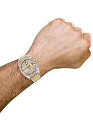 116233 | Hidden Clasp | Diamond Gold Rolex Watch For Men | 36Mm | Custom Pink Arabic Full Diamond Dial | Jubilee Band