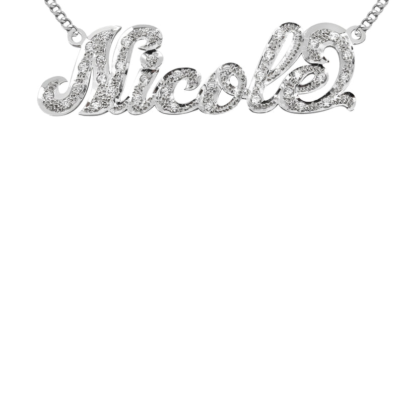 14K Gold  Diamond Cut with Diamonds Name Plate Necklace | Style #4